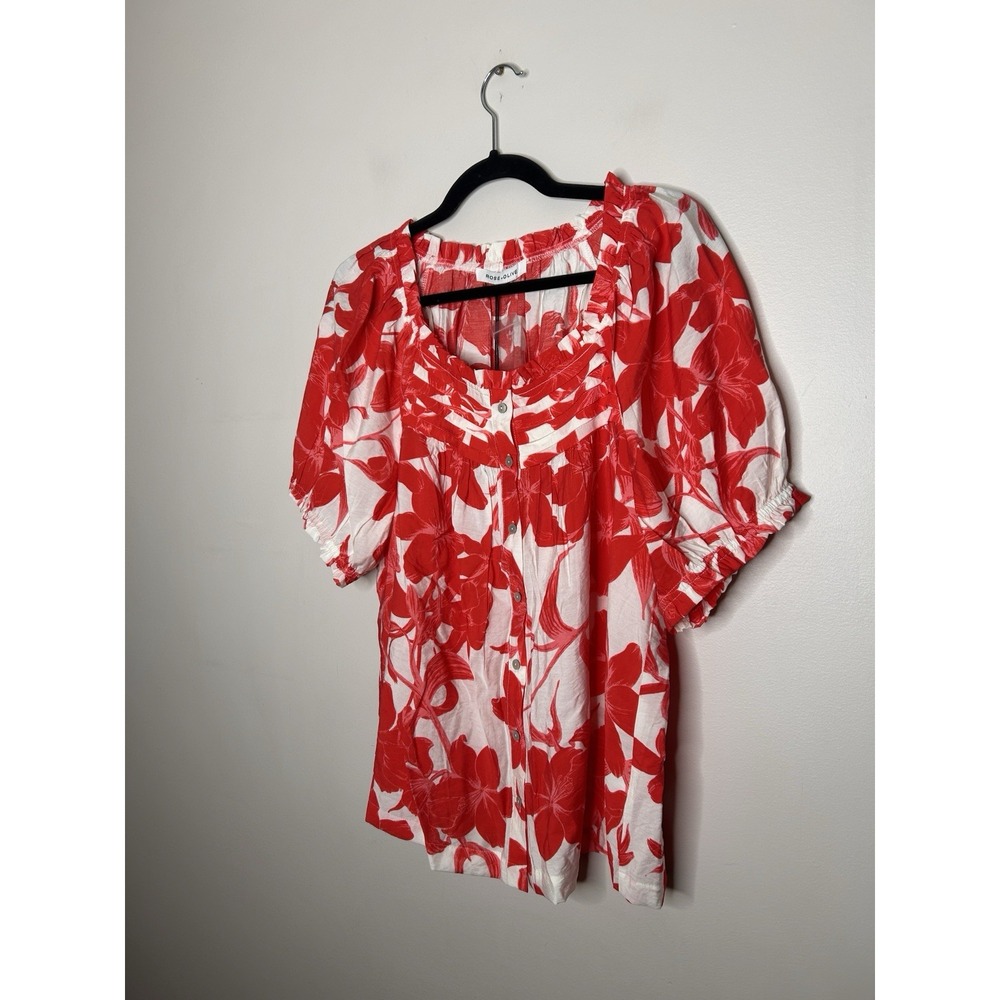 Rose + Olive Women's Red White Floral Top Short Sleeve Plus Size 1X New NWT - Picture 3 of 9